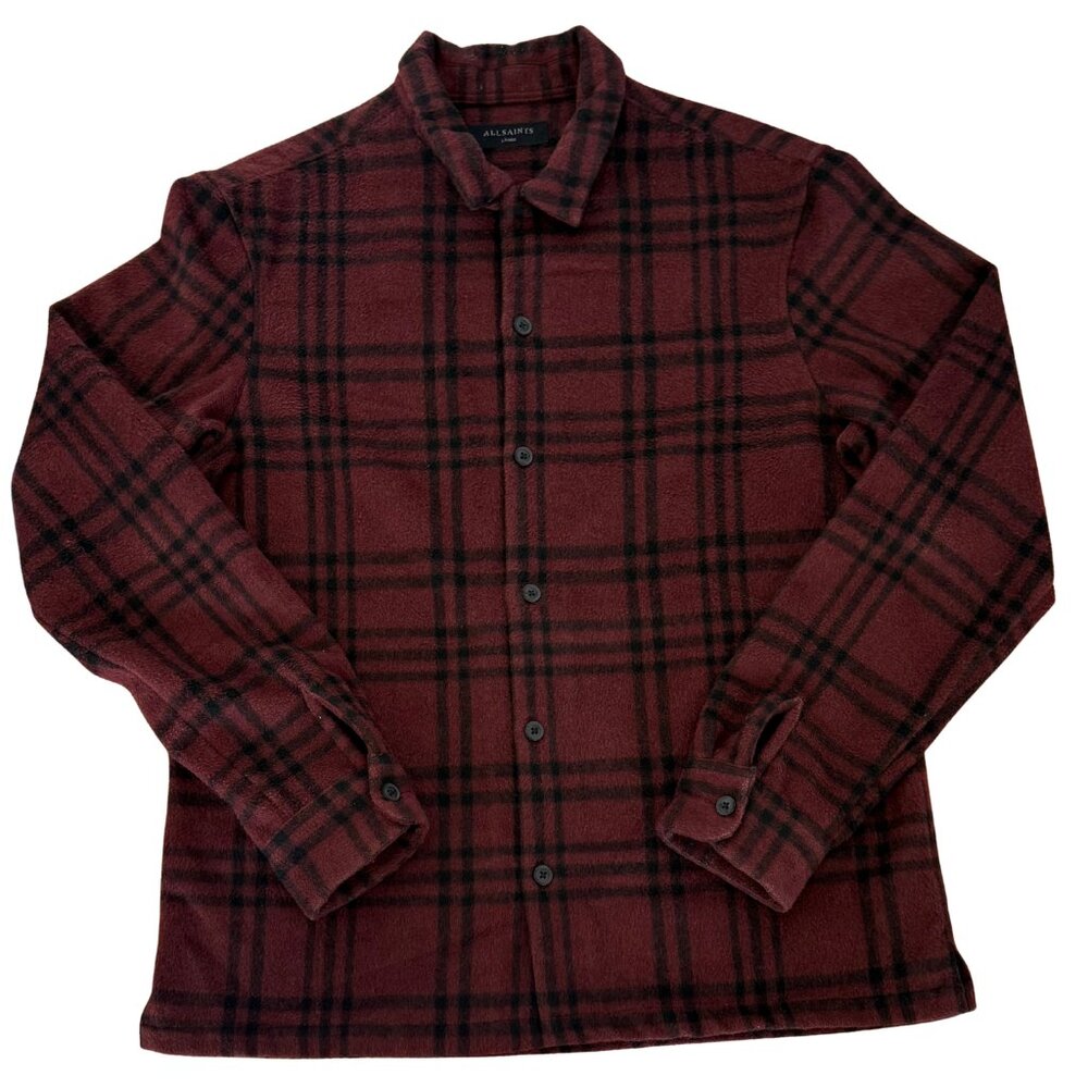 AllSaints Zenith Long Sleeve Overshirt in Red/Black Plaid | Men's Large